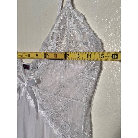 Avidlove M White Lace Babydoll Lingerie Adj Straps Satin Bow Sheer Mesh Skirt - Picture 12 of 15